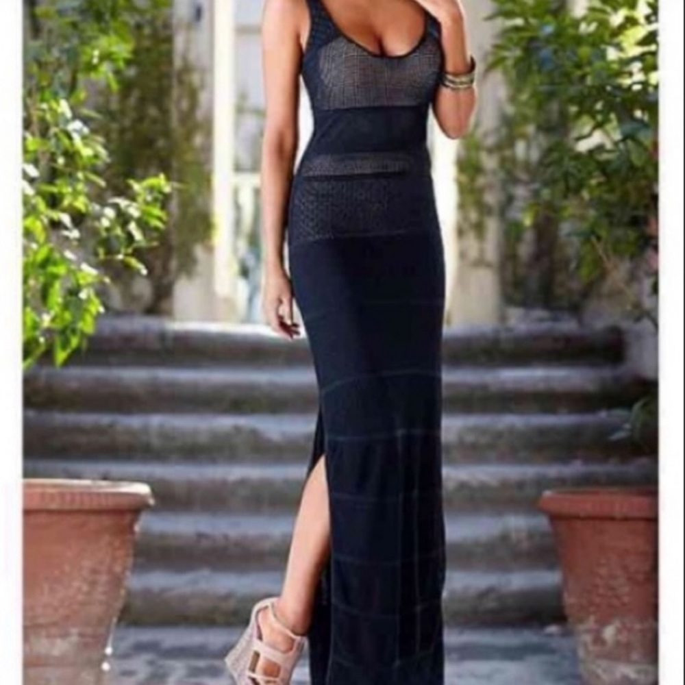 Navy blue crocheted maxi dress